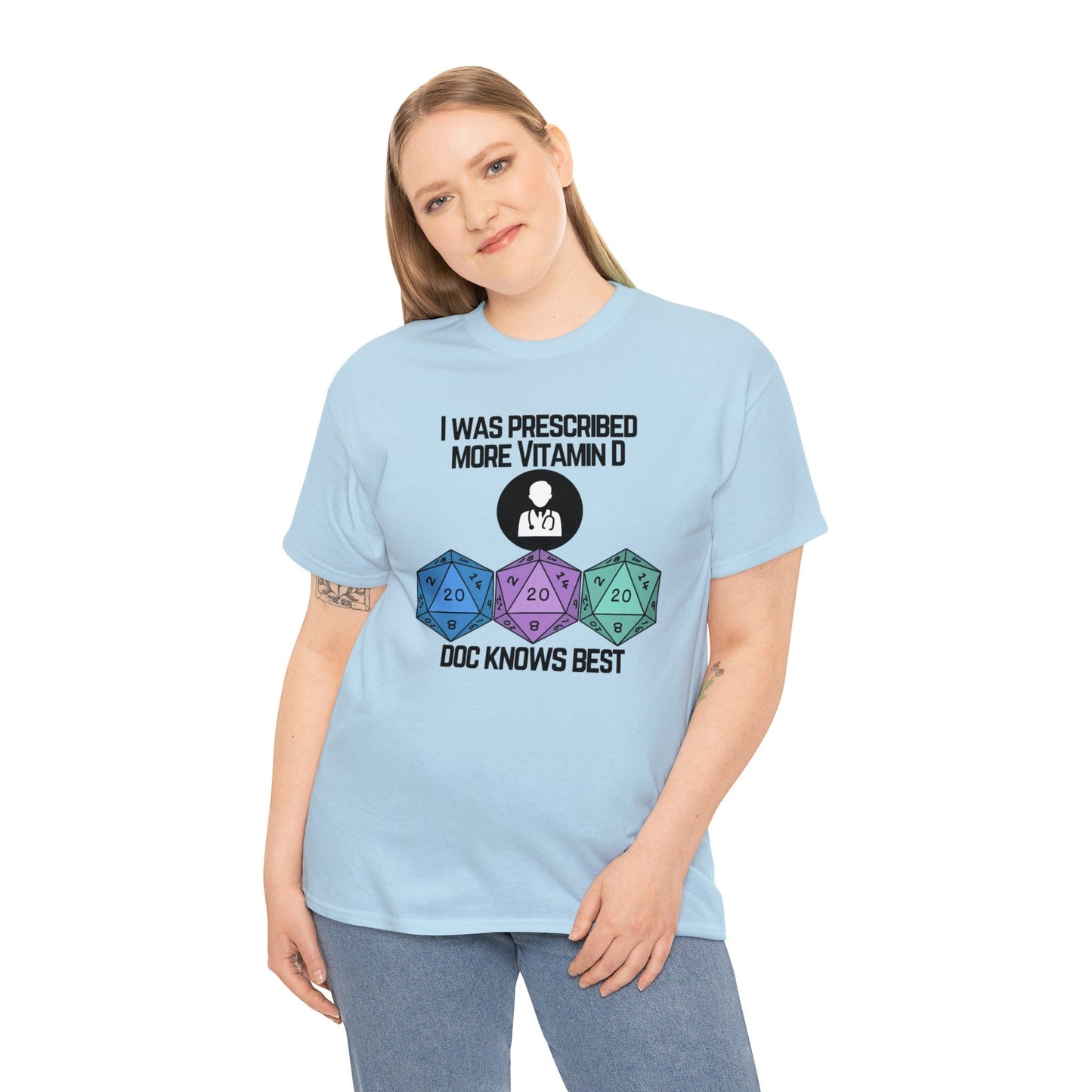 TShirt Funny D20 "Prescribed More Vitamin D20 Doc knows Best" DICE Tee D&d - Pick Color, Up To 5x Sizing!