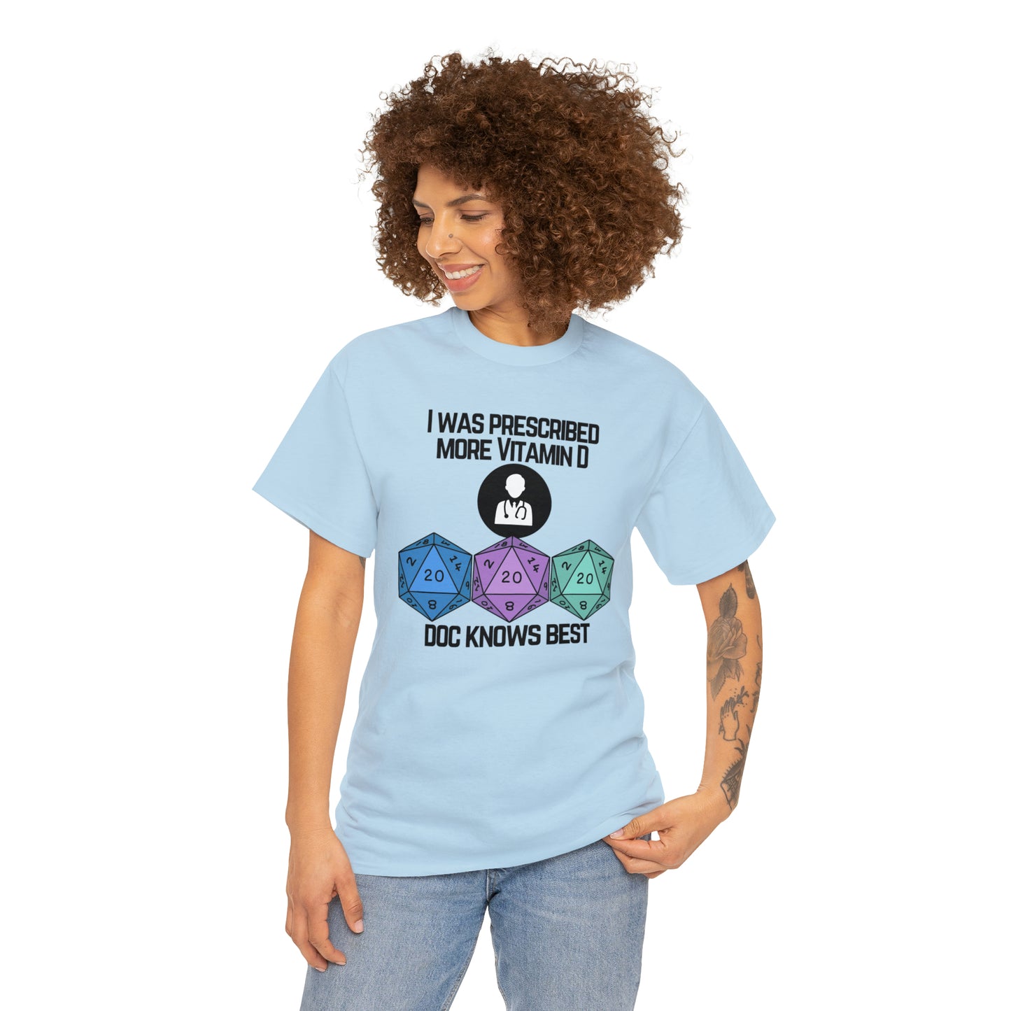 TShirt Funny D20 "Prescribed More Vitamin D20 Doc knows Best" DICE Tee D&d - Pick Color, Up To 5x Sizing!