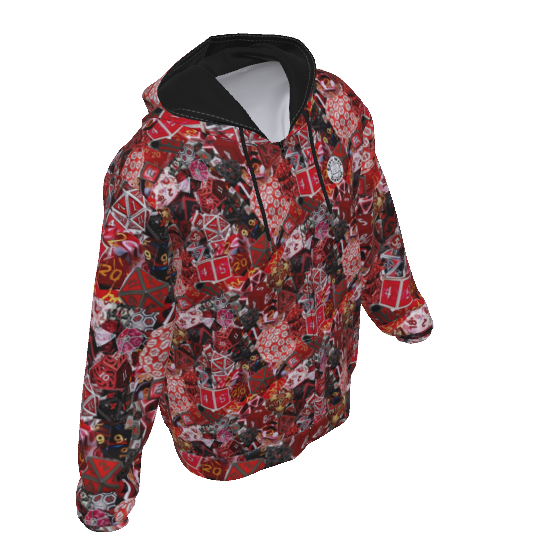 Mens D&D Dice Hoodie Zipper Jacket -RED- D&D Dice Collage w/ Pockets up to 5XL