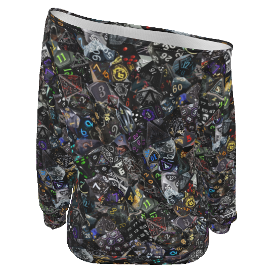SAVE $25 NOW! Women's Dice Off-Shoulder Collage Blouse -BLACK- D&D Dice Sizing through 6XL
