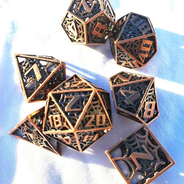 New! Musical Spider Hollow Bronze Aged Dice Set, Dungeons and Dragons Dice, Hollow Polyhedral Dragon Dice7 PCS, Role Playing Board Game D&D Active