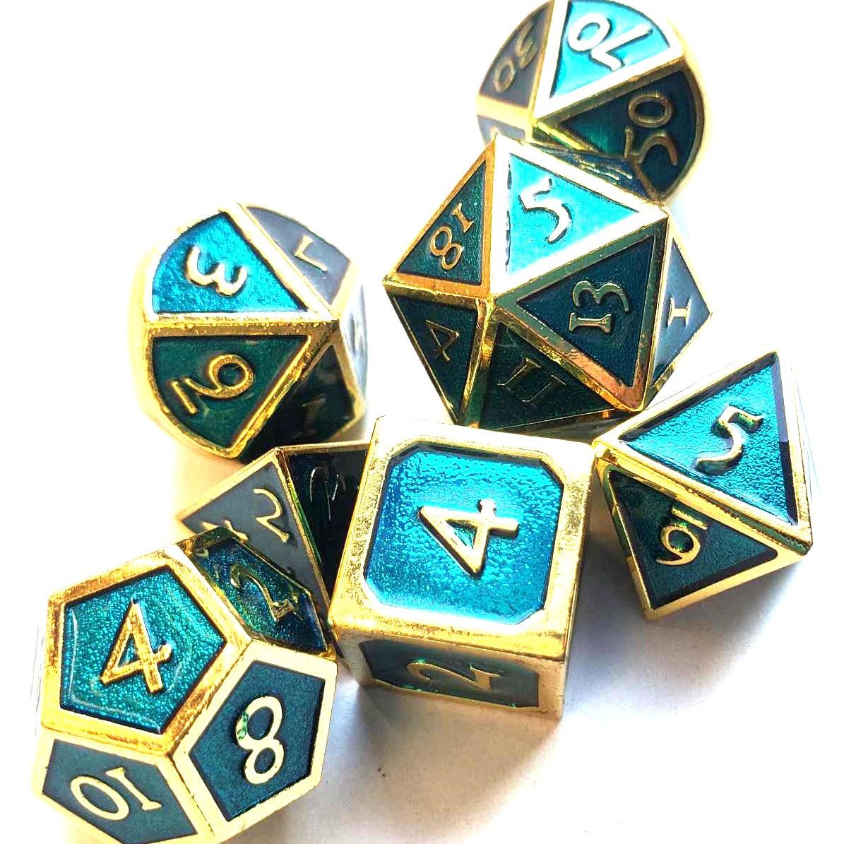 New! Teal & Gold Heavy Metal Dice