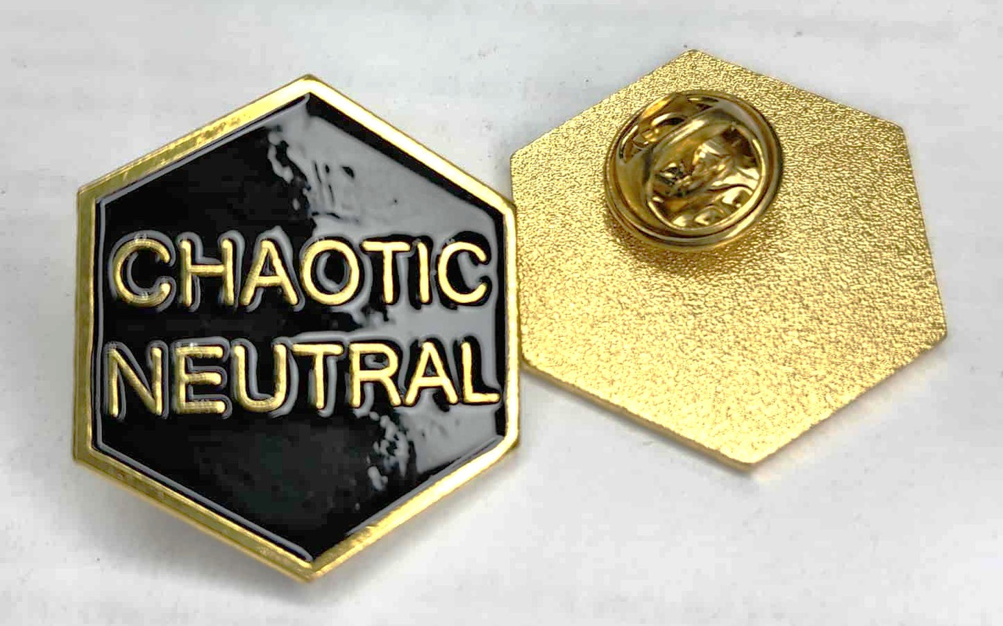 Chaotic Neutral Gold Trim Pin 1" diameter, Black and Gold Chaotic Neutral Lapel Pin, Fashion Pin, D&D Pin, RPG Gold Pin, Gift for Gamer Pin