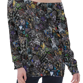 New! Women's Dice Off-Shoulder Collage Blouse -BLACK- D&D Dice Sizing through 6XL