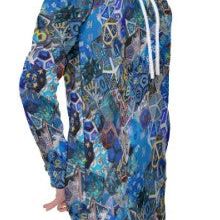 Hoodie Dress -Blue- D&D Dice Collage - with lower pocket, Hooded Pullover Dice D&D Dress