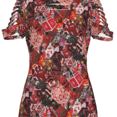 SAVE $10 NOW! Diced Up Blouse RED D&D Shirt Women's Dice Ripped Design -Sizes through 4XL