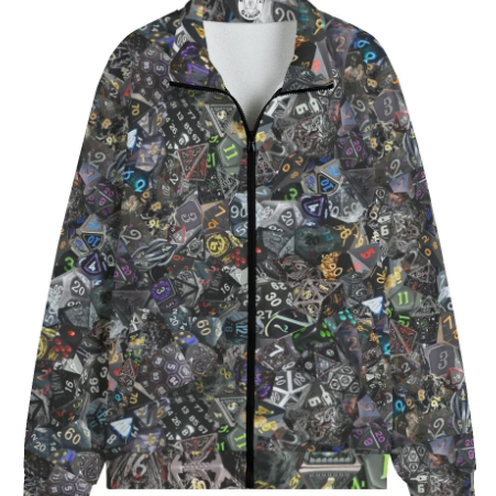D&D Jacket: Collar, Zipper, Fleece & Pockets -Dice BLACK- Sizes up to 5XL