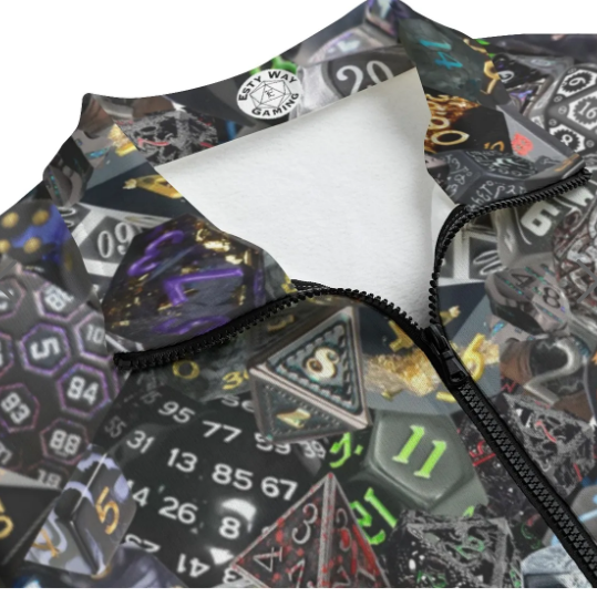 D&D Jacket: Collar, Zipper, Fleece & Pockets -Dice BLACK- Sizes up to 5XL