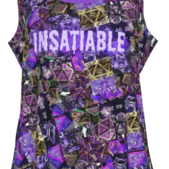 SAVE $10 NOW! Dice Tank D&D Insatiable - Purple or Green Collage- Women's Plus Sizes too through 4XL