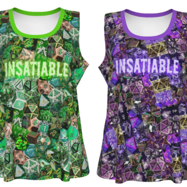SAVE $10 NOW! Dice Tank D&D Insatiable - Purple or Green Collage- Women's Plus Sizes too through 4XL