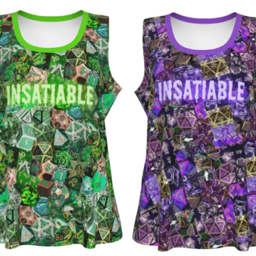 Dice Tank D&D Insatiable - Purple or Green Collage- Women's Plus Sizes too through 4XL