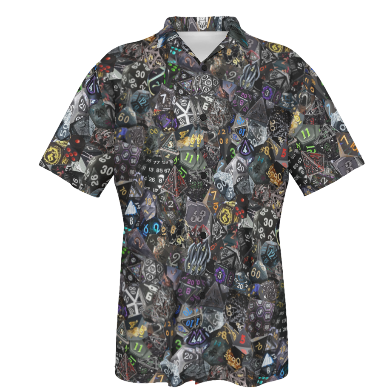 New! Black Collage Hawaiian Shirt, Mens Dice DnD, RPG, Gaming Shirt, Gift for DnD Player, Fun Shirt, DM Wedding Gift, DnD Wedding, rpg Gift