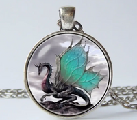 Dragon Cliff Pendant & Necklace - teal, gray and red, silverton necklace
