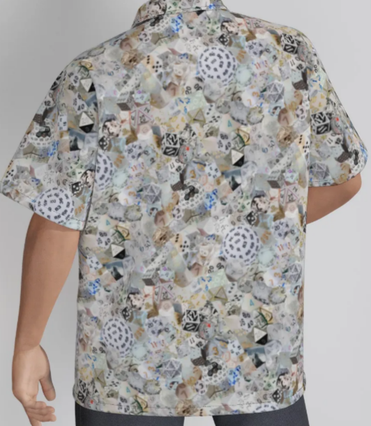 New! White Collage Hawaiian Shirt, Mens Dice DnD, RPG, Gaming Shirt, Gift for DnD Player, Fun RPG Shirt, DM Wedding Gift, DnD Wedding, rpg Gift - Fits Great!