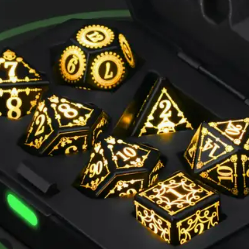 New! Light Up 7 pcs Dice Rechargable LED Black, Party DnD Dice, Dungeon Master Dice, Gift D&D Player Lite Up Dice, Lit Dice Set, LED D&D Dice