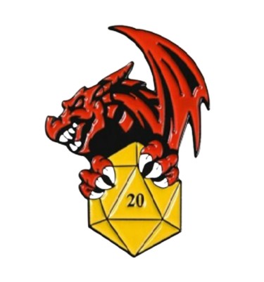 Red Dragon With Yellow D20 Pin, Dungeons And Dragons, Rpg, D20, Dnd Gift, Lapel Pin, Role-playing Pin, Unique Design Pin, Gift For Gamers