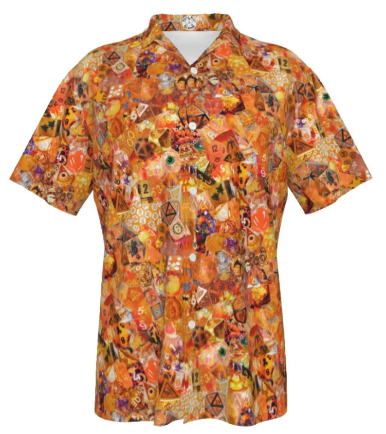 New! Orange Hawaiian Shirt, Men Dice DnD, RPG, Gaming Shirt, Gift for DnD Player, Fun RPG Shirt, DM Wedding Gift, DnD Wedding, rpg Gift