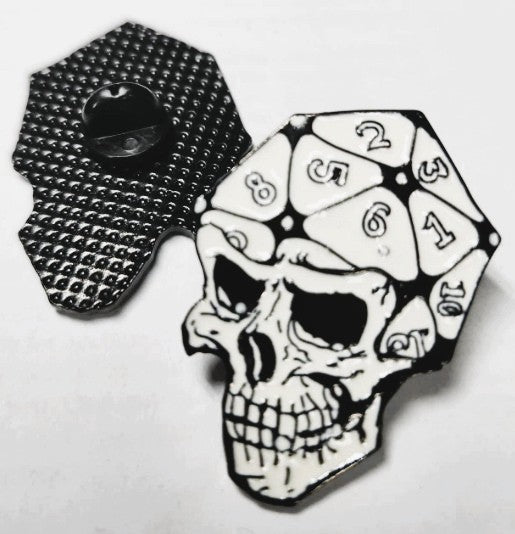 Cool B&W Skull D20 Pin, Skeleton Head Pin, RPG Pin Skull, Gaming D20 Pin, D20 Pin, D20 Gift, D20 for Gamer