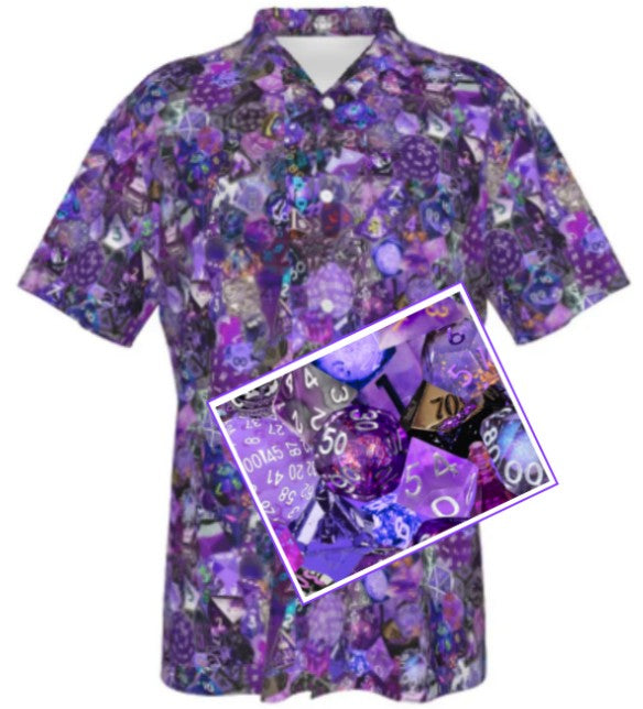 New Purple Hawaiian Shirt, Men Dice DnD, RPG, Gaming Shirt, Gift for DnD Player, Fun RPG Shirt, DM Wedding Gift, DnD Wedding, rpg Gift