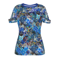 Diced Up Blouse BLUE D&D Shirt Women's Dice Ripped Design -Sizes through 4XL
