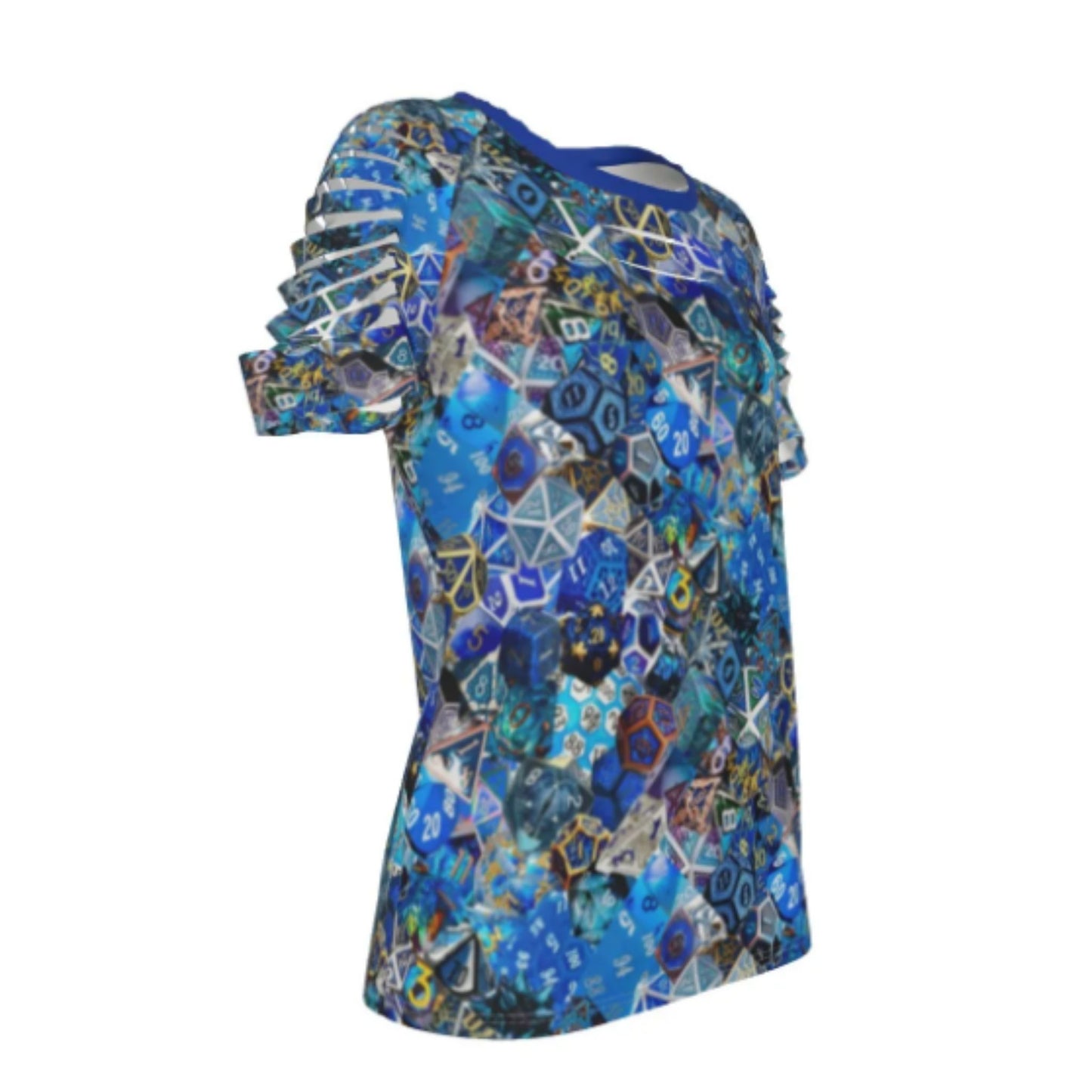 SAVE $10 NOW! Diced Up Blouse BLUE D&D Shirt Women's Dice Ripped Design -Sizes through 4XL