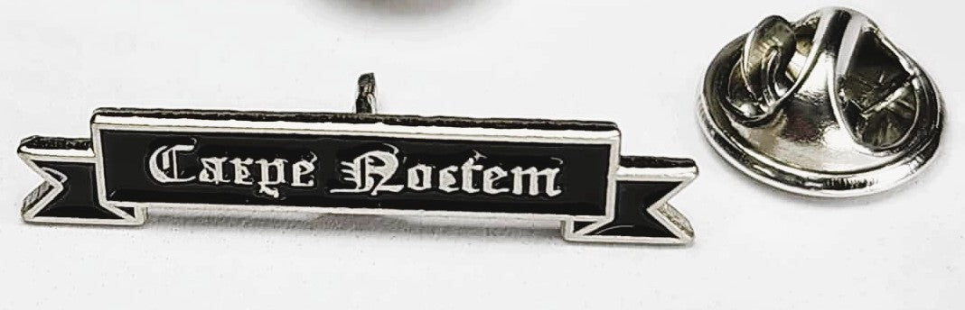 Carpe Noctem Banner Pin, 1.5" x 1/4". Gift RPG Gamer, Fashion Lapel D&D Pin, Accessory Gamer Pin, Gift for Gamer Friend. Sieze the Night Pin