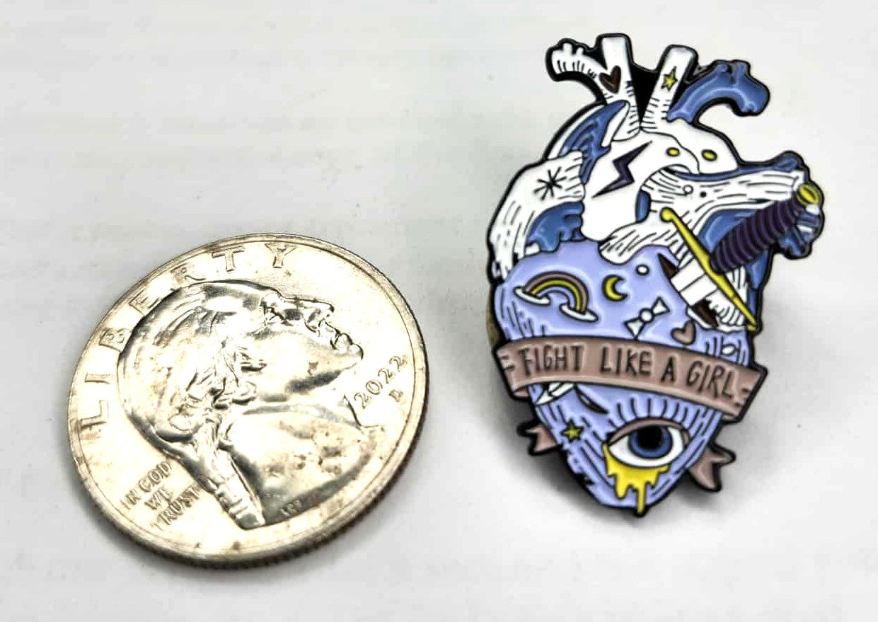 Heart Fight Girl Pin, Gift for Gamer Pin, Gamer with Heart pin, Gifts for Fighting RPG Girl