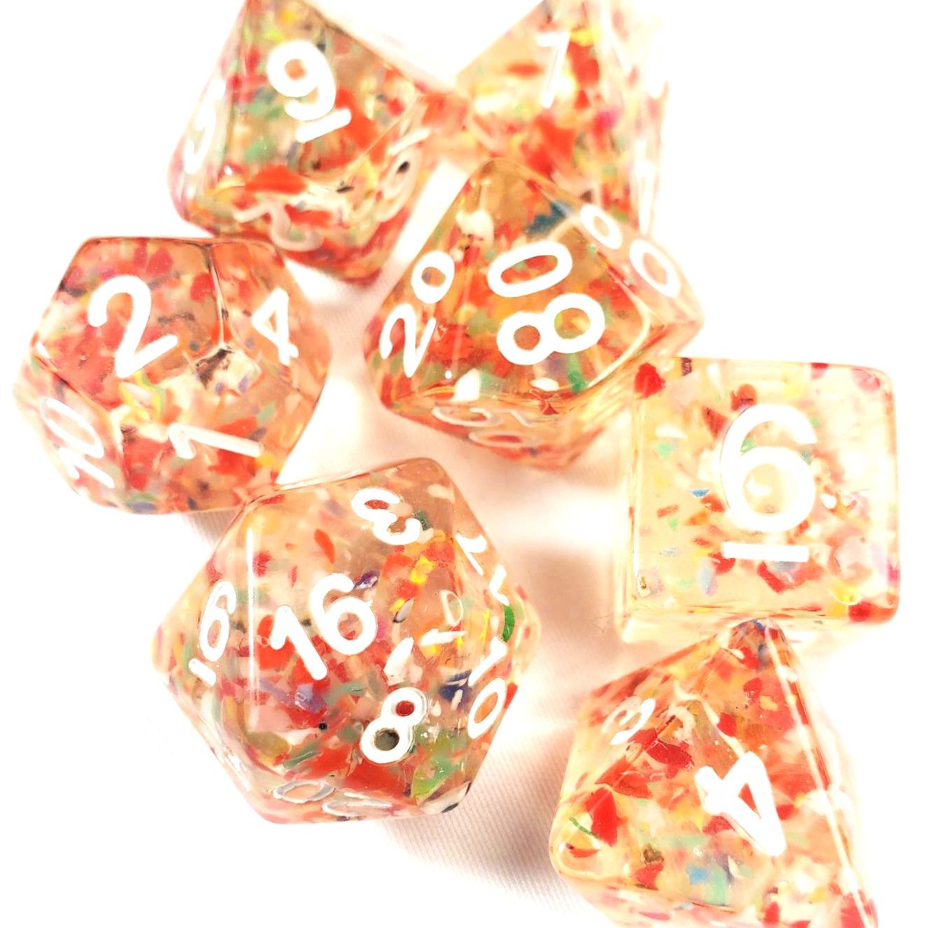 Clear Confetti Party Resin Dice Set With White Numbering, Role-playing Game Dice Set, Unique Gaming Dice, Numbered Dice, Gaming Lover Gift