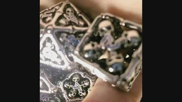 Hollow Bone & Skull Metal Dice Set with Blue Numbers