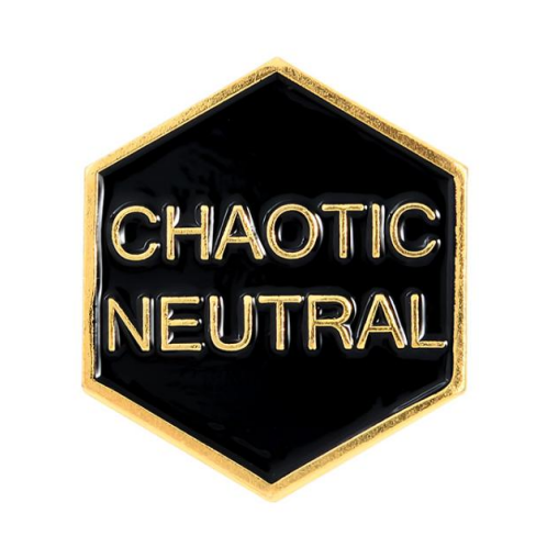 Chaotic Neutral Gold Trim Pin 1" diameter, Black and Gold Chaotic Neutral Lapel Pin, Fashion Pin, D&D Pin, RPG Gold Pin, Gift for Gamer Pin