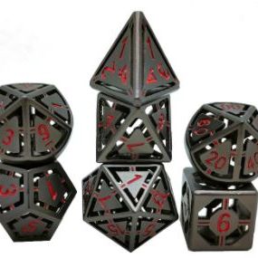 Black Metal Hollow Geometric Sleek Design Dice with Red Numbering
