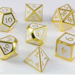 White with Gold trim Solid Metal Dice Set, so elegant!