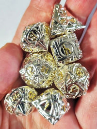 Silver Gold Sovereign Metal Dice Set for DND | Luxury Heavy Metal RPG Dice | Premium Smooth Finish Polyhedral Dice | Gift for Dungeon Masters &amp; Gamers