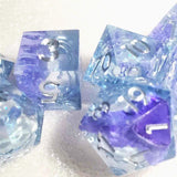 Periwinkle Delight Opal LiquidCore Center Sharp Edge Resin Dice Set