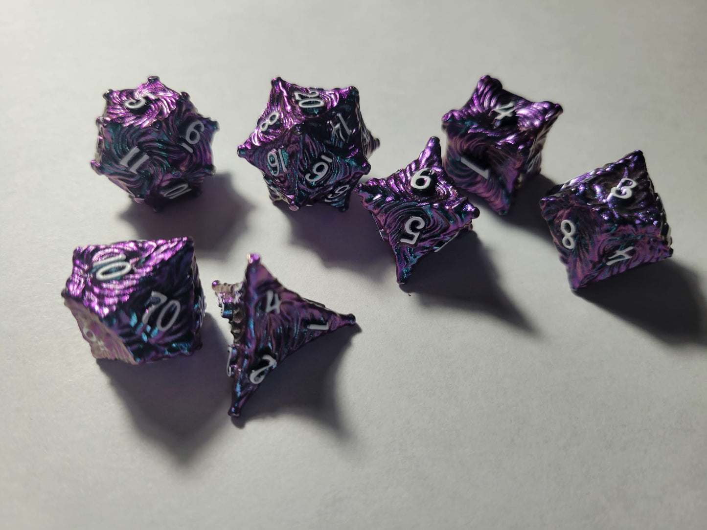 DND Metal Dice Set Purple Teal Iridescent Polyhedral RPG Dice Gift for TTRPG Lovers and Dungeon Masters, Great for Tabletop Gamers