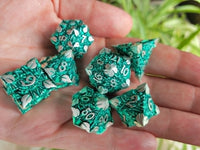 New! DND Metal Dice Set Teal Silver Leaf Fantasy RPG Game Polyhedral Dice Gift for TTRPG Lover Dungeon Masters, Tabletop Gamers, Nature Lovers