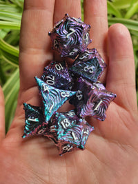 DND Metal Dice Set Purple Teal Iridescent Polyhedral RPG Dice Gift for TTRPG Lovers and Dungeon Masters, Great for Tabletop Gamers