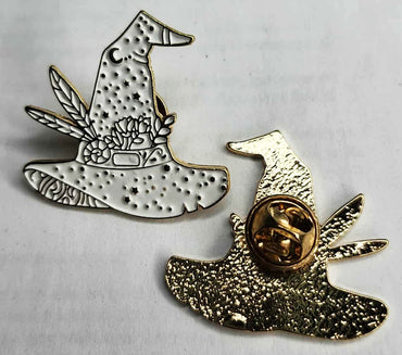 White Witches Hat Pin, Enamel Pin, Mystical Pin, Witch Accessories, Witch Gift, Cute Enamel Hat Pin, Gothic Fashion Pin, Witchy Pin Gift
