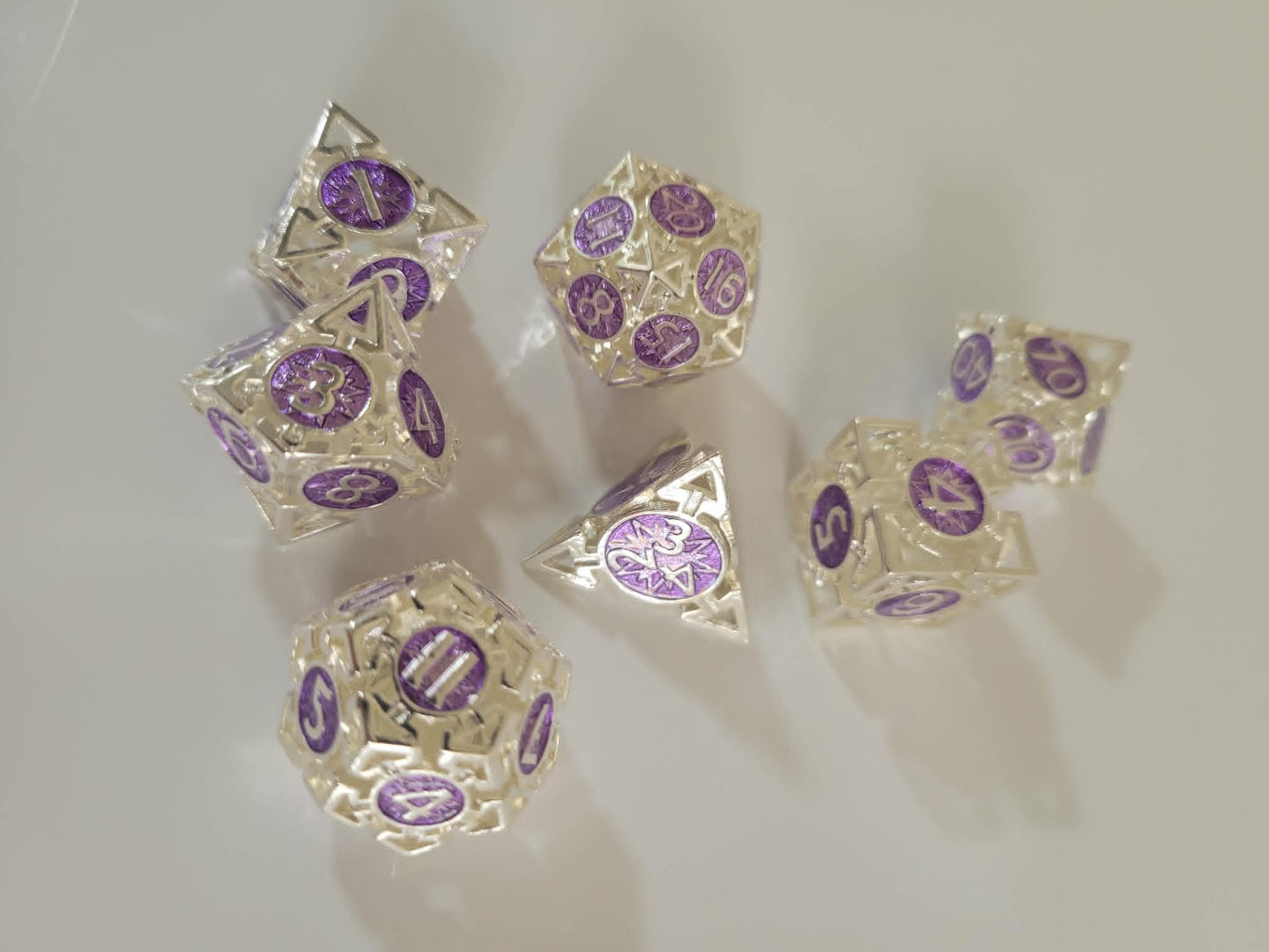 DND Silver Purple Metal Dice Set Celestial Arcane Crystal RPG Polyhedral Dice Wizard Sorcerer Fantasy Gift Dungeon Master TTRPG