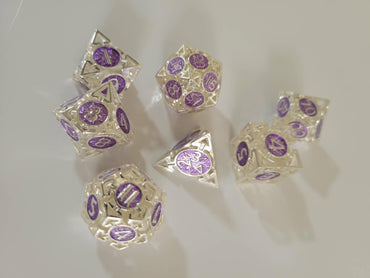 DND Silver Purple Metal Dice Set Celestial Arcane Crystal RPG Polyhedral Dice Wizard Sorcerer Fantasy Gift Dungeon Master TTRPG