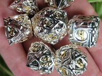 Silver Gold Sovereign Metal Dice Set for DND | Luxury Heavy Metal RPG Dice | Premium Smooth Finish Polyhedral Dice | Gift for Dungeon Masters &amp; Gamers