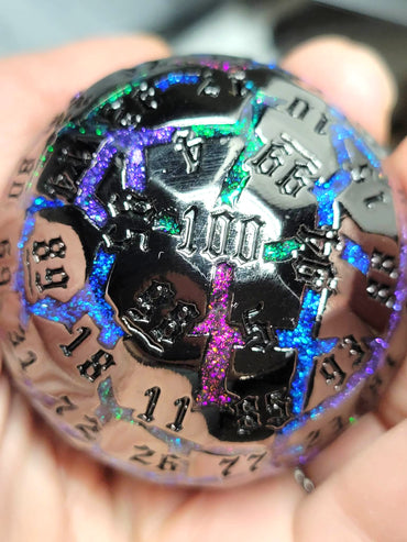 New! D100 Easter Rainbow & Silver, Heavy 15 oz - Percentage Die In Padded Case, D100 Best Gift, Easter Dice Gift