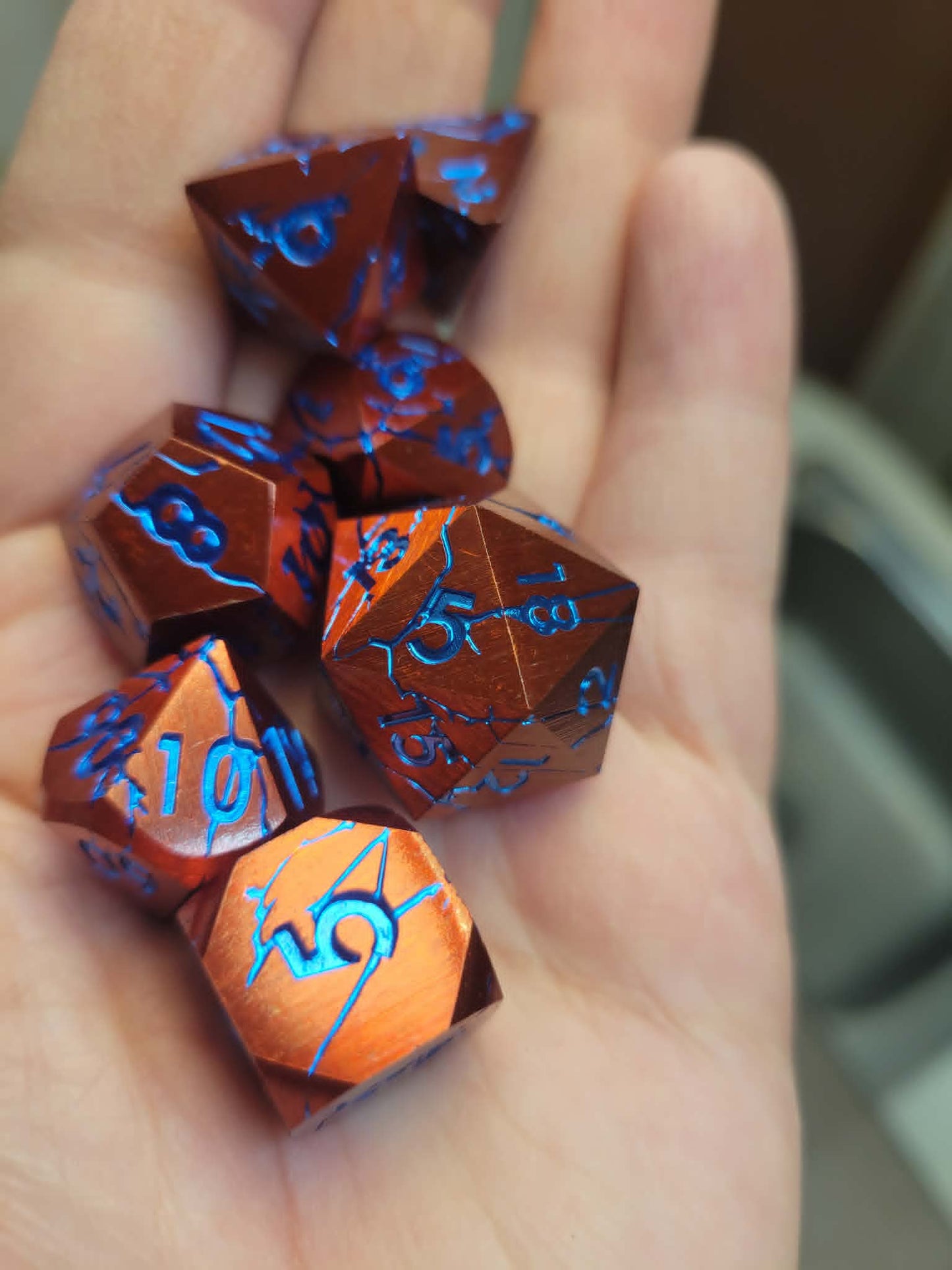 DND Metal Dice Set Magma Red Rift Copper, Blue Polyhedral Dice Gift for TTRPG Lover Dungeon Masters Tabletop Gamers Wild Magic Sorcer