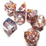 Sharp Edge Opal LiquidCore Center with Copper Flake and Wine Colored Numbering Dice Set
