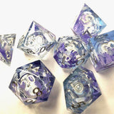 Periwinkle Delight Opal LiquidCore Center Sharp Edge Resin Dice Set