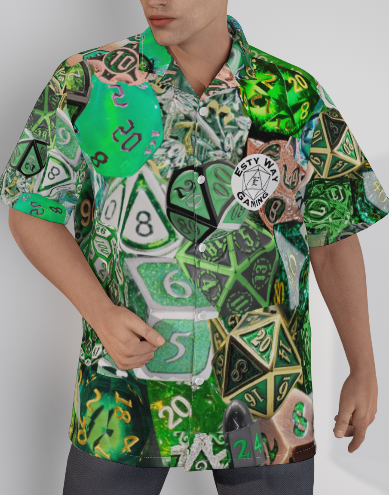 On Sale! Green Hawaiian Shirt, Men Dice DnD, RPG, Gaming Shirt, Gift for DnD Player, Fun RPG Shirt, DM Wedding Gift, DnD Wedding, rpg Gift
