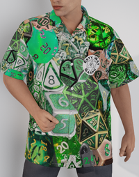 On Sale! Green Hawaiian Shirt, Men Dice DnD, RPG, Gaming Shirt, Gift for DnD Player, Fun RPG Shirt, DM Wedding Gift, DnD Wedding, rpg Gift