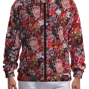 Mens D&D Dice Hoodie Zipper Jacket -RED- D&D Dice Collage w/ Pockets up to 5XL