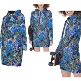 Hoodie Dress -Blue- D&D Dice Collage - with lower pocket, Hooded Pullover Dice D&D Dress