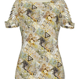 Diced Up Blouse CREAM/WHITE/GOLD D&D Shirt Women's Dice Ripped Design -Sizes through 4XL